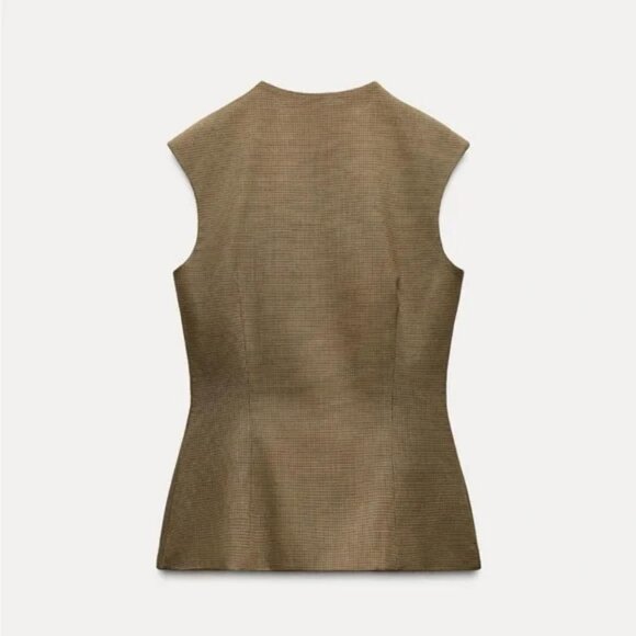 ZARA BUTTONED PLAID TOP - Picture 7 of 8